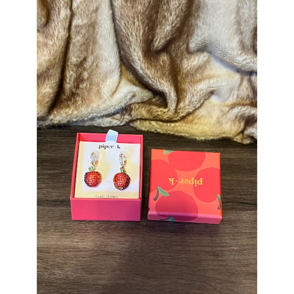 Piper K glass rhinestone apple earrings